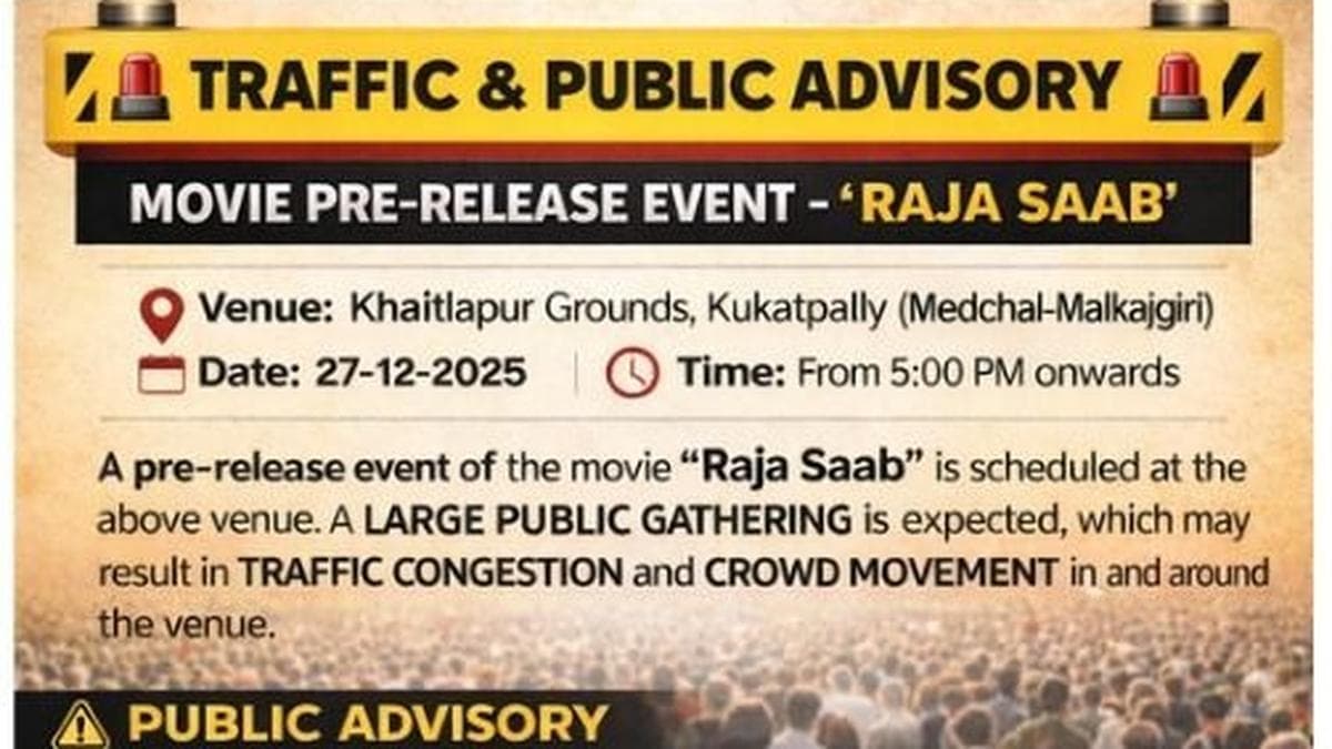 Cyberabad police issue traffic advisory for Raja Saab pre-release event in Kukatpally