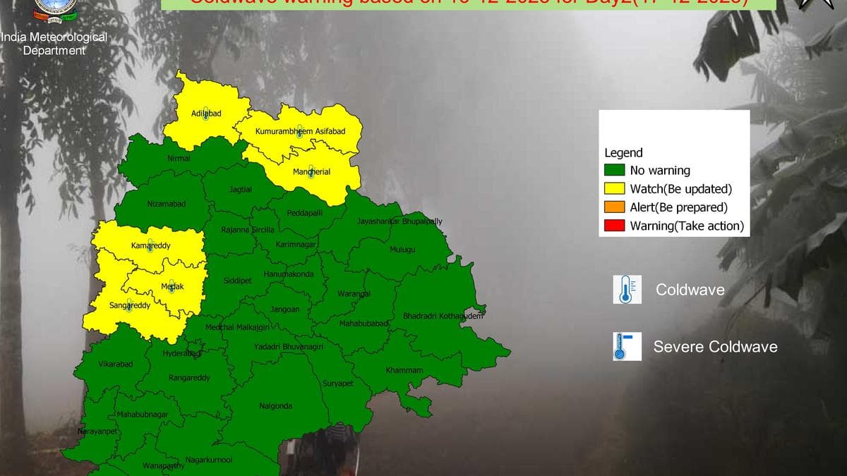 Cold wave alert in six Telangana districts on December 17