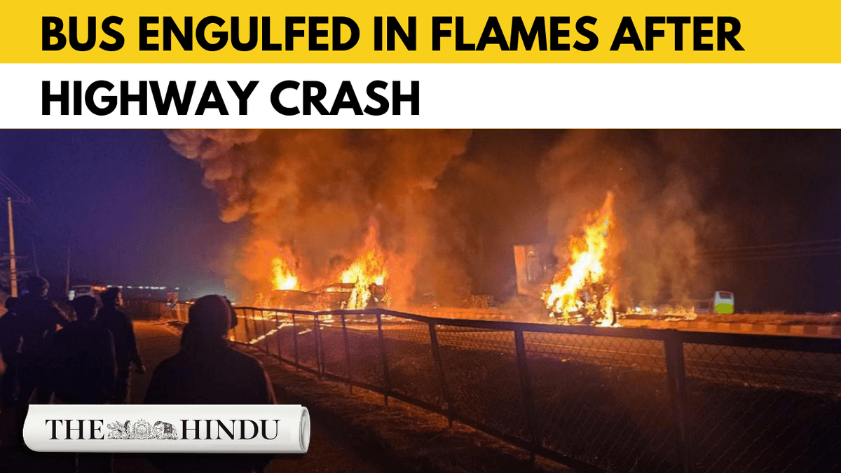 Watch: Karnataka bus-truck crash sparks massive fire on NH-48 near Chitradurga