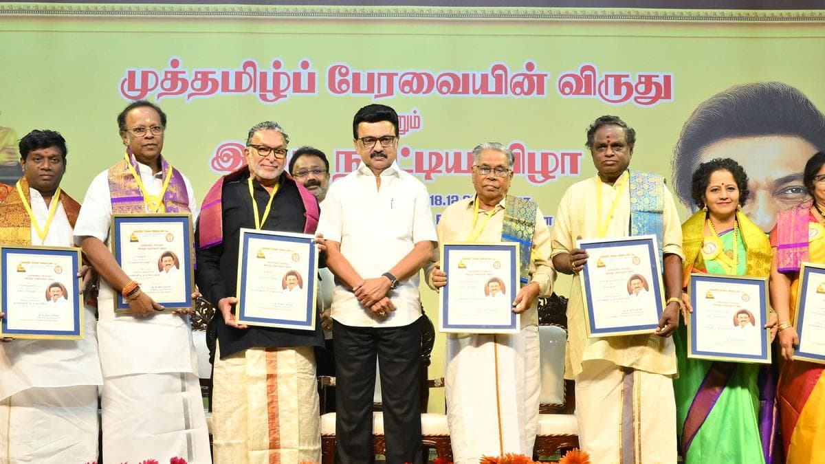 Chief Minister M.K. Stalin presents Muthamizh Peravai awards to artistes